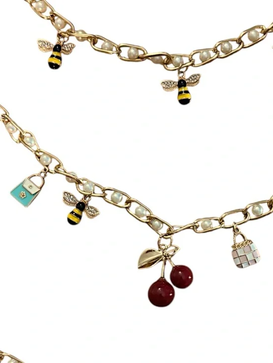 Made by YOLO Gold-Tone Handbag Charm Set of 3 w/ Cherry, Purses & Bee Charms - Picture 2 of 9